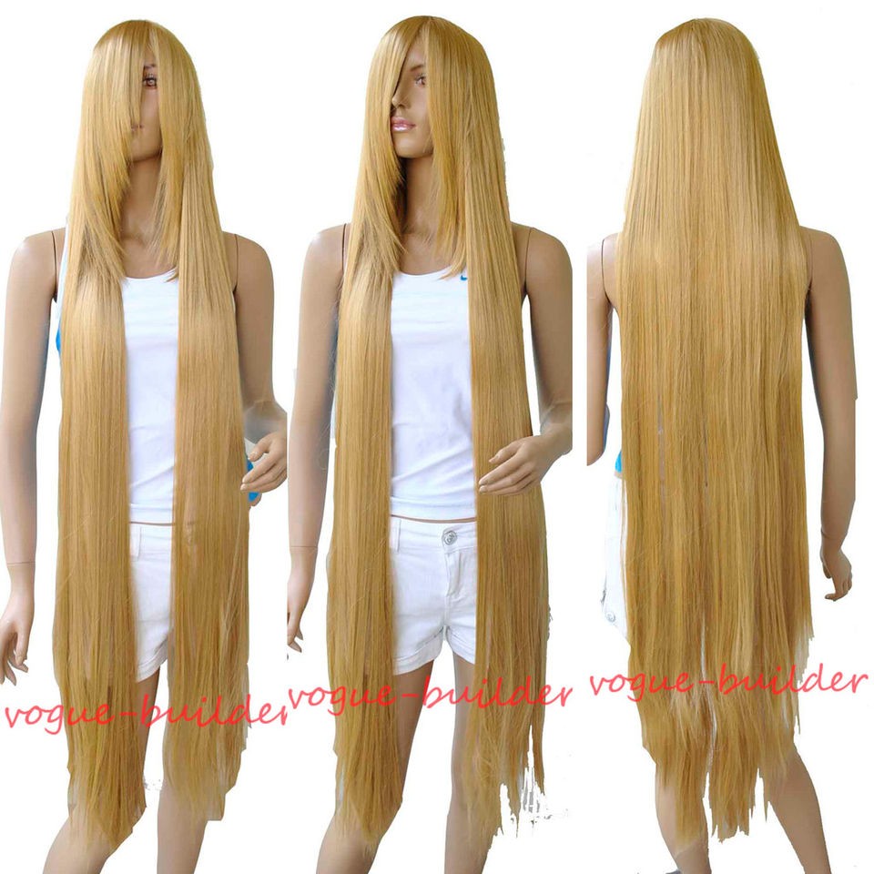 130cm 51 Long Rapunzel Tangled Light Golden Blonde Straight Cosplay 