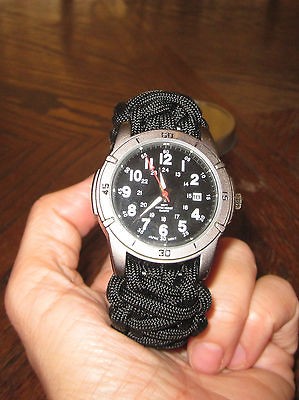 550 Paracord Survival Bracelet Watch  King Cobra Solid Black  US Made
