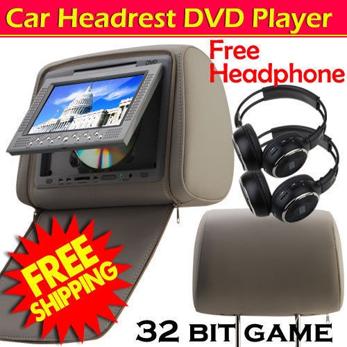 Gray 2x7 inch Headrest Universal Car Pillow DVD Player Monitor Games 
