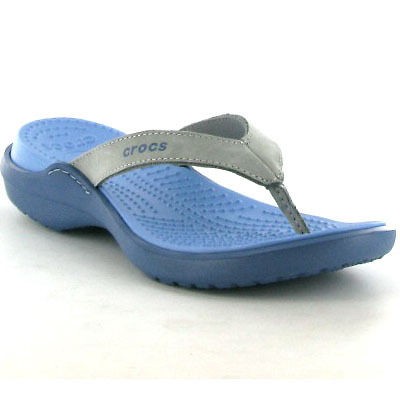 Crocs Flip Flops Beach Sandals Genuine Capri IV Womens Shoes Silver 