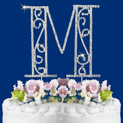 ROMAN STYLE CRYSTAL WEDDING CAKE TOP MONOGRAM LETTER M