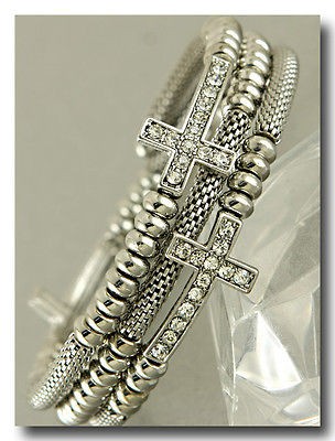 Side Cross Wrap Bracelet SILVER Rhinestone Cross Wrap Coil Bracelet