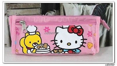Girls Kids Cute Hello Kitty Sweet Pink Durable Fabric Pencil Box Case 