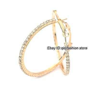   Gold Plate Circle Loop Swarovski Crystal GP Hoop Earrings fashion Gift