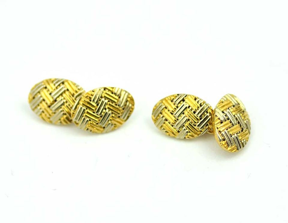   Authentic 18k Solid Gold Vintage Cuff links Cufflinks White Yellow