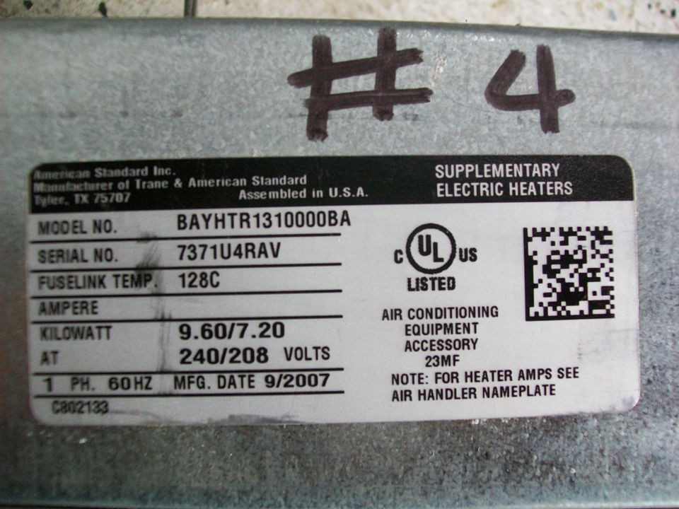 TRANE / AMERICAN STANDARD Supplementary Electric Heater