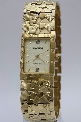 New Elgin Diamond Collection Gold Bracelet Men Dress Watch FM503 23 x 