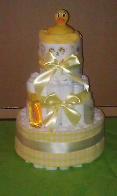 Tier Diaper Cake   Yellow with Rubber Duck Temperature for Bath