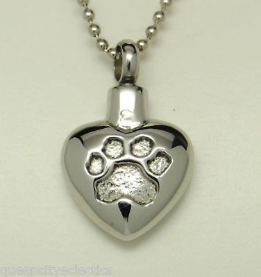DOG PAW PRINT CREMATION URN NECKLACE HEART PET URN CREMATION JEWELRY