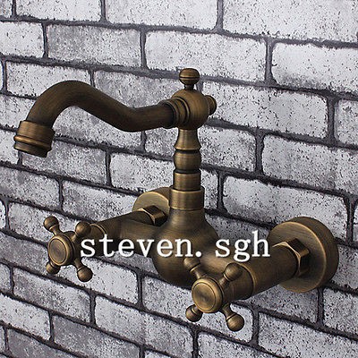 Double Handle Wall Mount Kitchen Faucet In Antique Brass 5679F