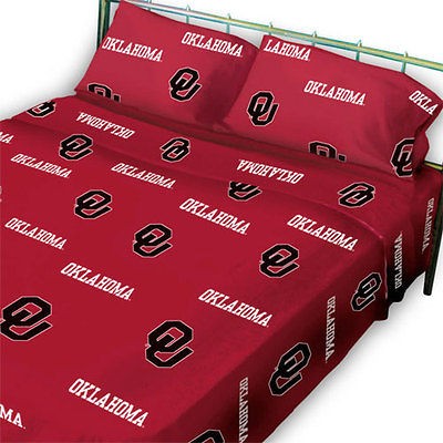   OKLAHOMA SOONERS FULL SHEET SET Red Collegiate Football Sheets Bedding