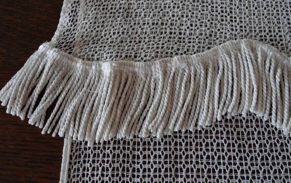 Vintage Embroidered Net Lace Curtain Panel Fringed 21x30