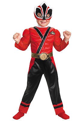 Boys Red Power Ranger Costume Muscle Samurai Toddler Childs Rangers 