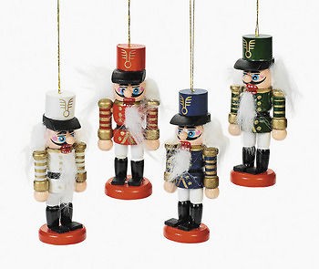 Wooden Nutcracker Ornaments / LOT OF 4 NUTCRACKER / CHRISTMAS (41809)