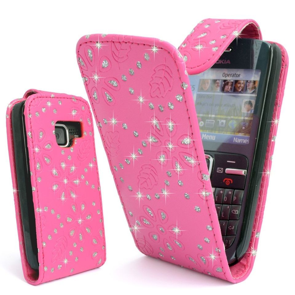 PINK GLITTER BLING LEATHER FLIP CASE COVER POUCH FOR NOKIA C3 / C3 