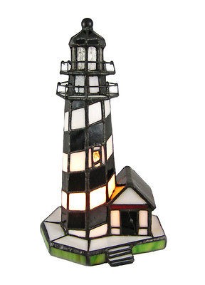 Black and White Stained Glass Lighthouse Accent Lamp