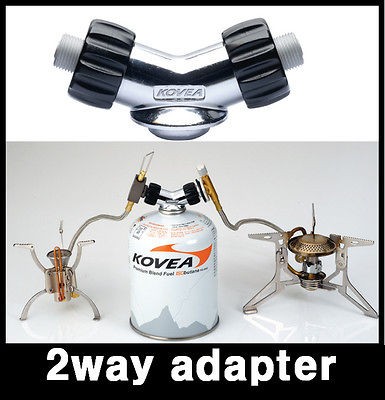 way gas adapter for one butane gas canister with 2 burners stove 