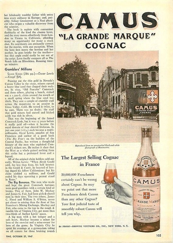1947 Camus Cognac   Montemartre Photo   Vintage Ad
