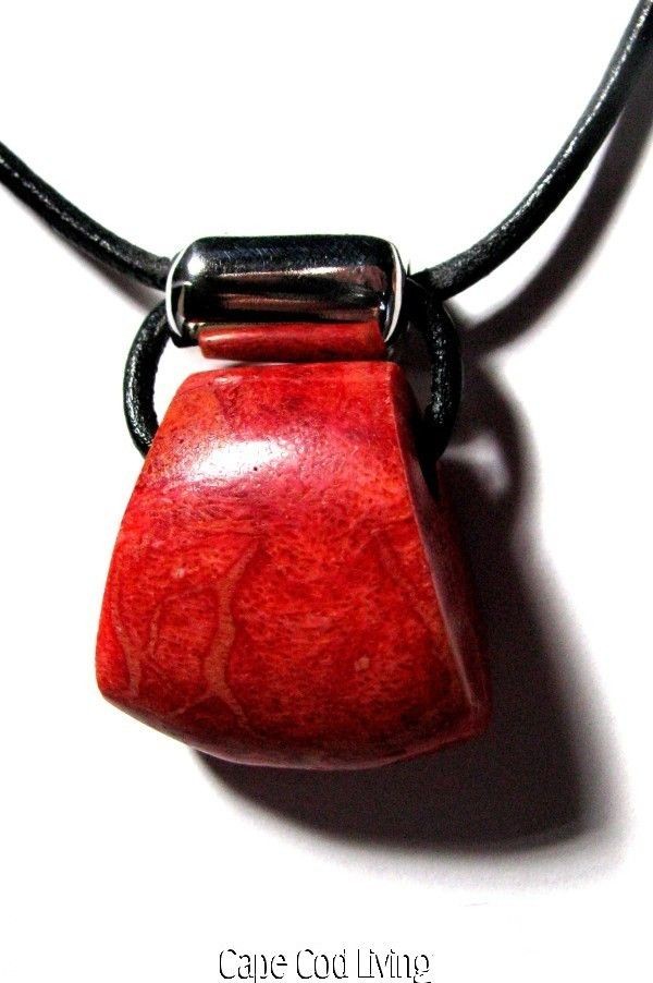   ~ The Cardinal Rule Sponge Coral & Black Leather Necklace N0965
