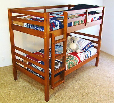 KIDS TWIN OVER TWIN RANCH STYLE SOLID WOOD BUNK BED    