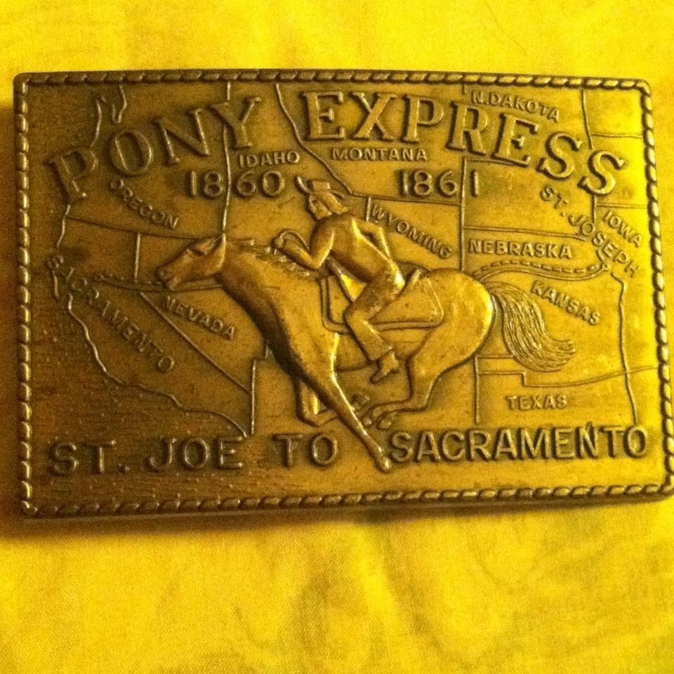 PONY EXPRESS   1970s Belt Buckle St. Joe To Sacrmento 1860 1861 