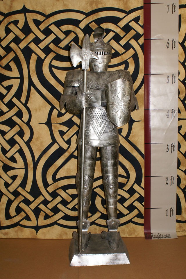 Foot SILVER Suit of Armor Knight   Halberd Pike & Shield