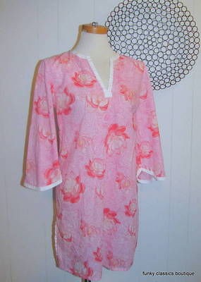 Lilly Pulitzer Pink Tunic Caftan or Cover Up, Pink Fish, S to M Bust 