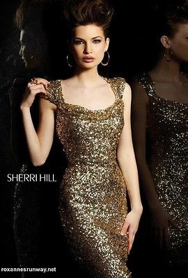 Sherri Hill 1611 Gold Sequined Cocktail Dress