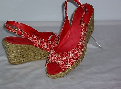   Claiborne Shoes Jute Wedge Peep Toe Fabric Uppers Espadrilles Sz 7.5 M