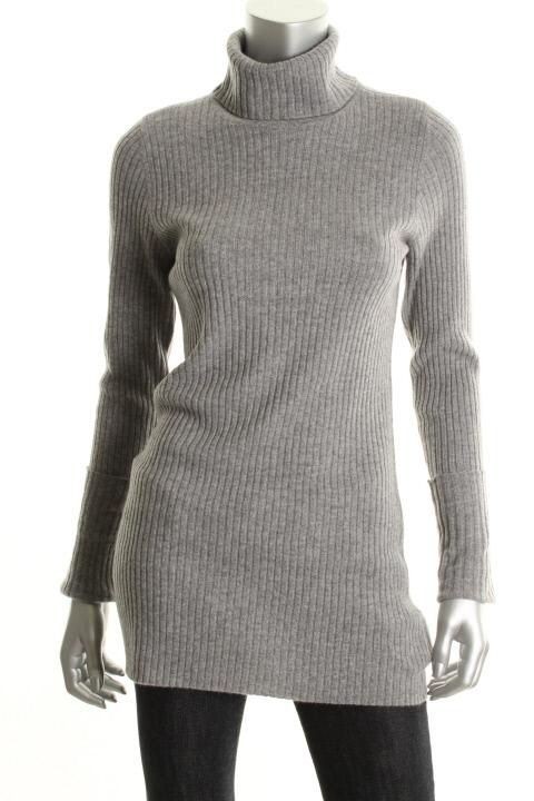 Hayden NEW Gray Cashmere Cuffed Long Sleeves Ribbed Tunic Sweater Top 