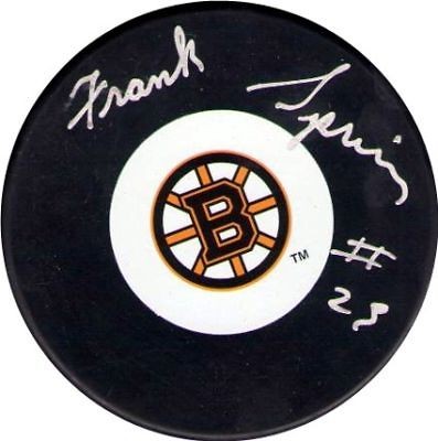Frank Spring Autographed Boston Bruins Hockey Puck NHL