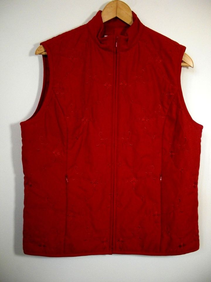 Womens Ladies red zip lined TALBOTS moleskin embroidered vest S B=40