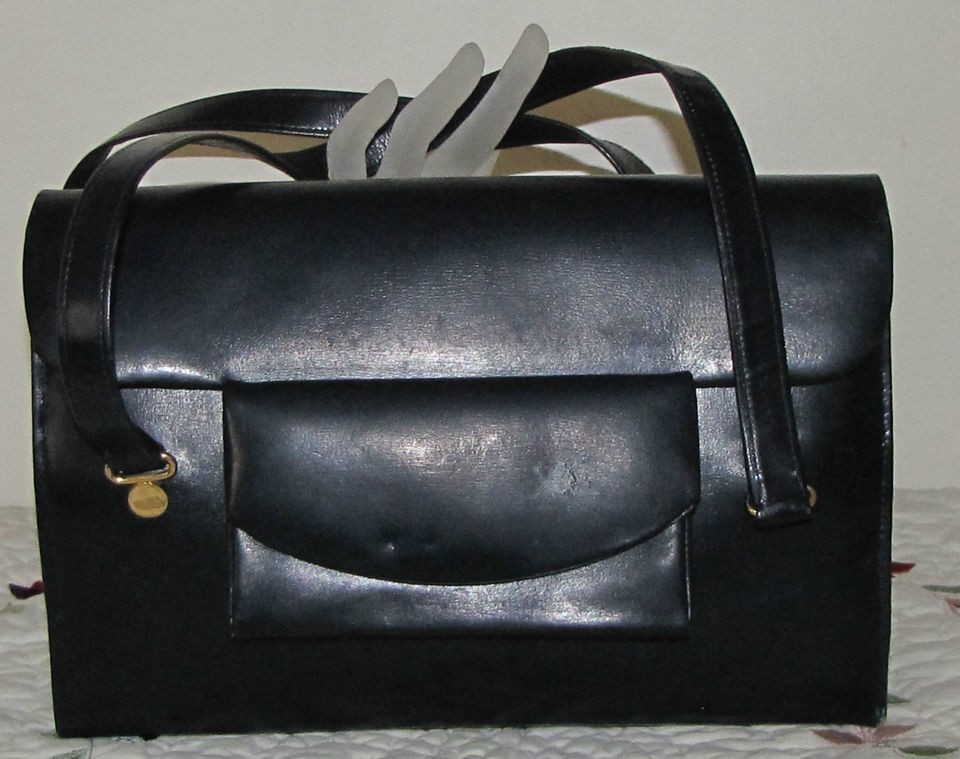 LOVELY VINTAGE NAVY BLUE KELLY BAG MADE IN ITALY EXPRESSLY FOR NEIMAN 