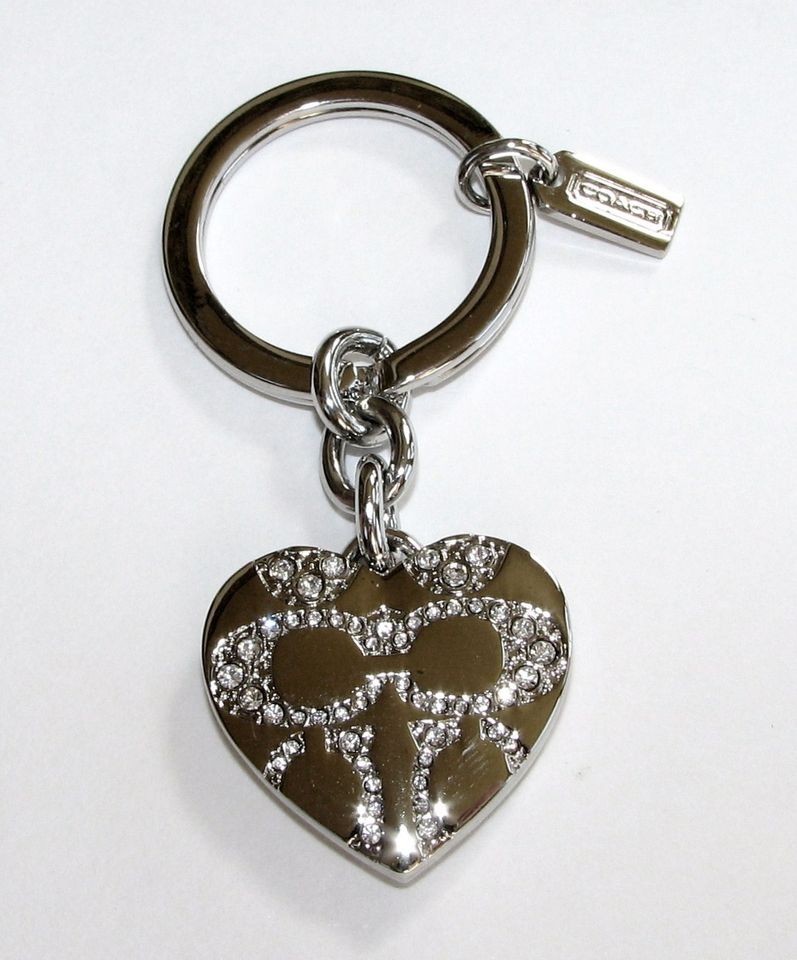 COACH SILVER+CRYSTAL PICTURE FRAME HEART SHAPE LOCKET/KEY CHAIN/FOB 