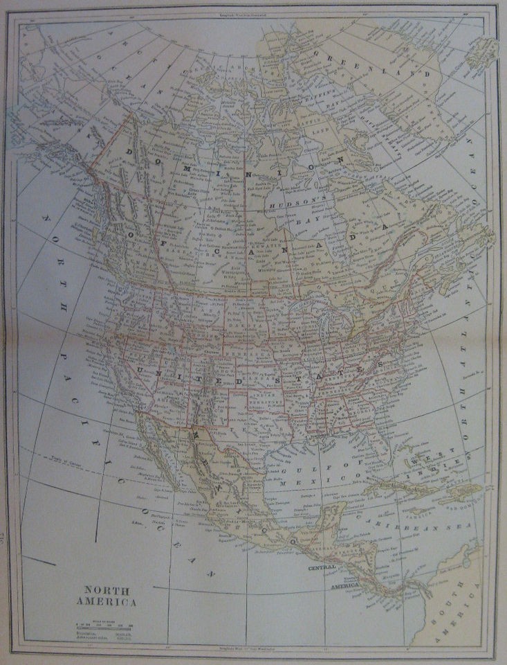 1892 vintage map of north america 15 x 11 superb