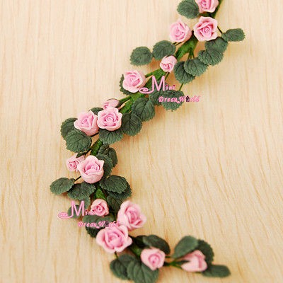dollhouse miniature clay plant garden a bunch of pink rose