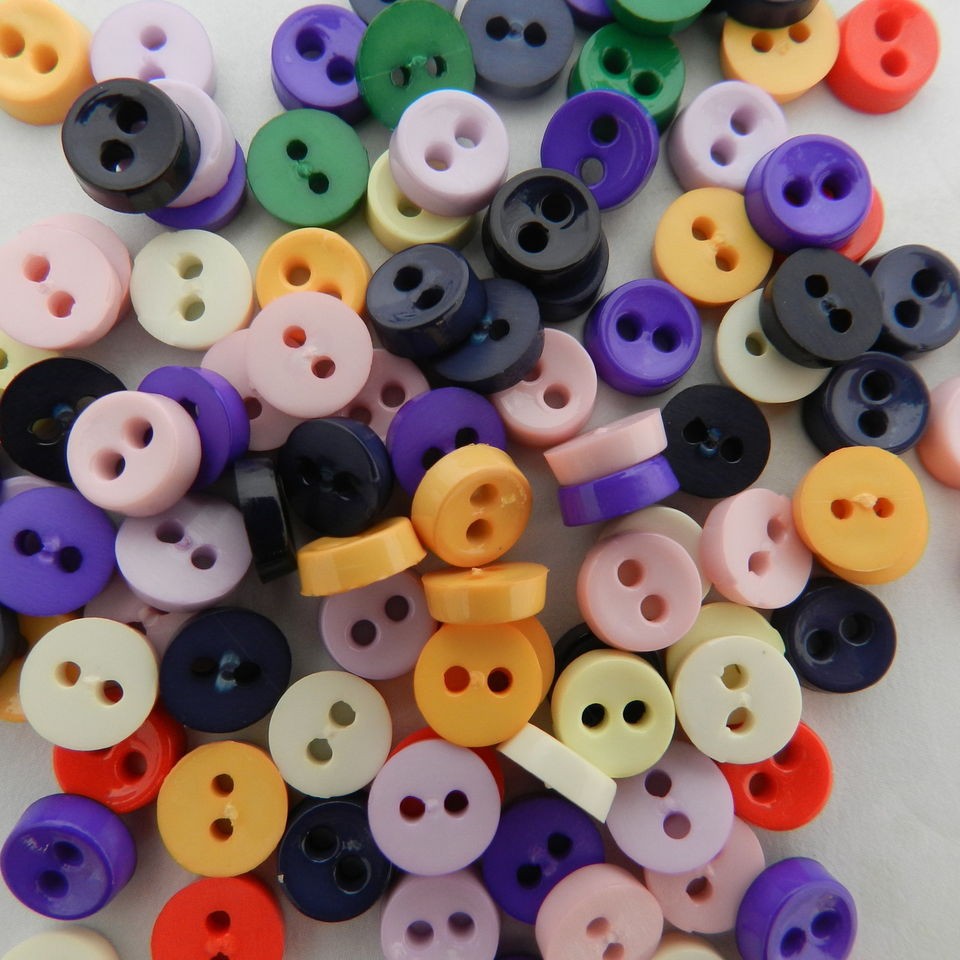 24 tiny opaque buttons 6 mm black pink purple blue grey yellow green 