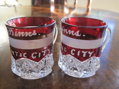 Pair of American Victorian ruby flash glasses, BINNS Atlantic City USA