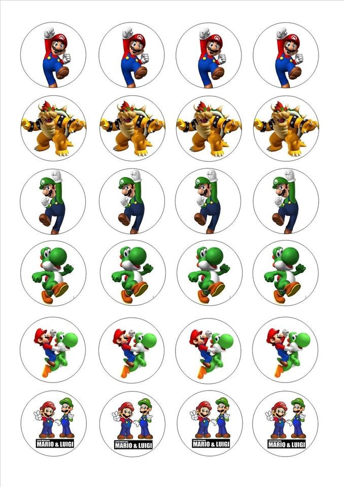 24 Edible cake toppers decorations super mario brothers bros
