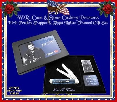   Elvis Presley Blue Bone Trapper & Zippo Lighter W/Gift Box
