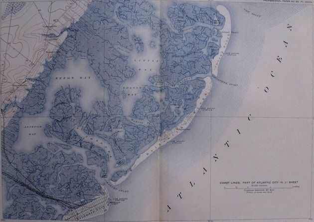   Map Brigantine Beach Reeds Absecon Bay Atlantic City New Jersey