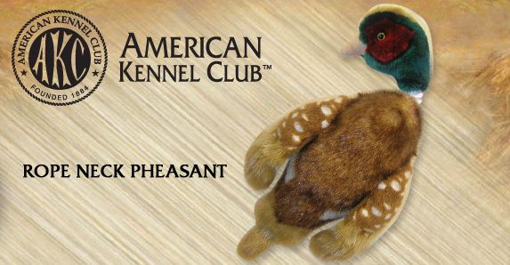 New AKC Mini Rope Neck Pheasant Plush Squeaker Dog Toy