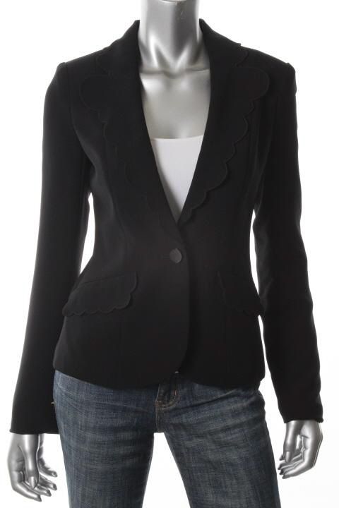 Alex Lane New Black Long Sleeve Scalloped Lined One Button Blazer s 