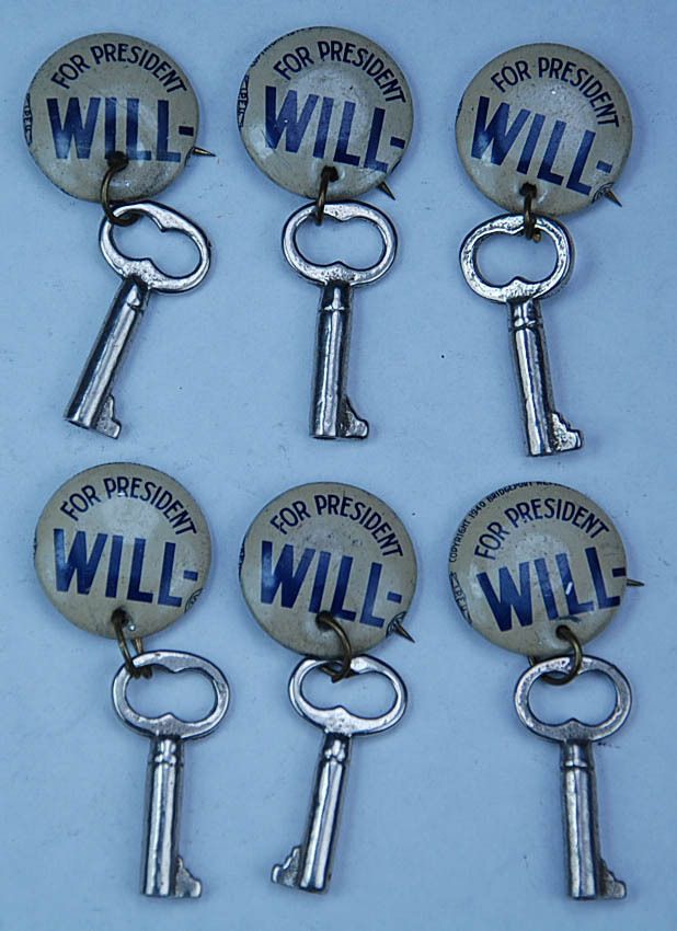 Antique Wendell Willike Campaign Key Pinback Buttons
