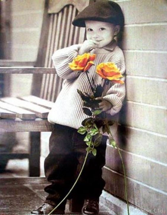 Kim Anderson Boy with Rose Standing Beside Bench Poster