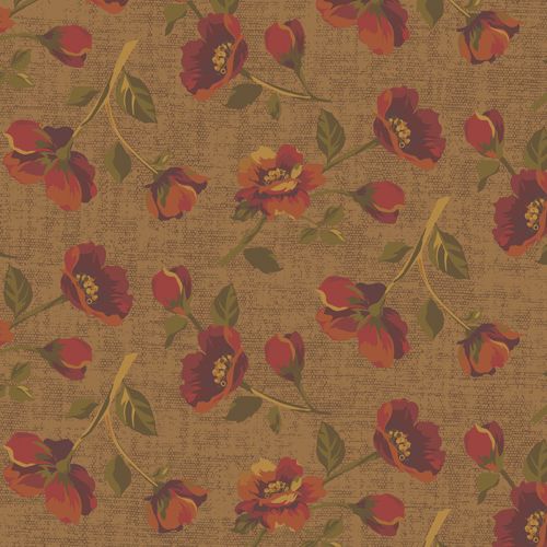 Andover Ginger Rose Large Floral Cotton Nutmeg Brown Fabric by The 