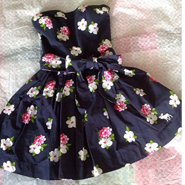 NWT Abercrombir Fitch Anabel Navy Blue Floral Flower Strapless Dress S 