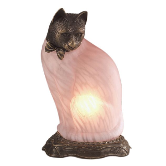 Andrea by Sadek Cat Figurine Brass Glass Accent Table Lamp Night Light 
