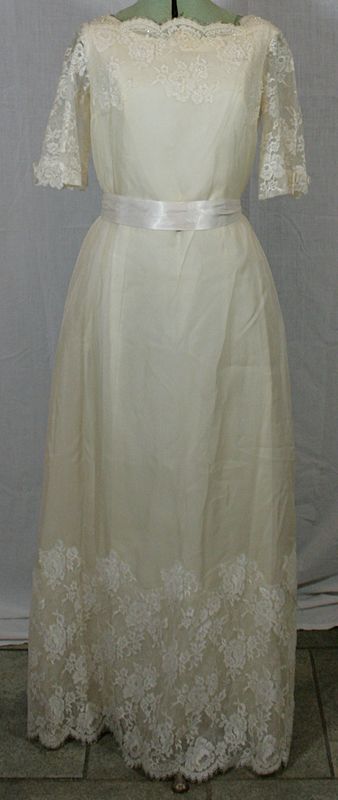 1960s Alfred Angelo Edythe Vincent Beaded Jeweled Lace Wedding Dress 
