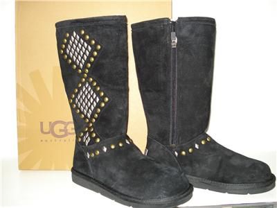 Womens UGG Avondale Black Size 7 Studded Suede Sheepskin Tall Boots 